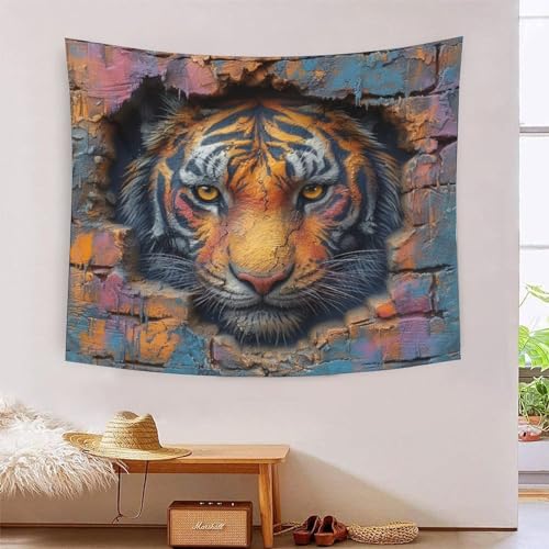 Tapisserie murales grand tigre 3D pour habiller un grand mur vide de salon ou chambre