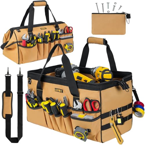 Sacoche Outils,Sac Outils Vide,47 cm Grand Ouverture Robuste Sac à Outils,43 Poches Organiseur de Rangement,étui de Transport pour...