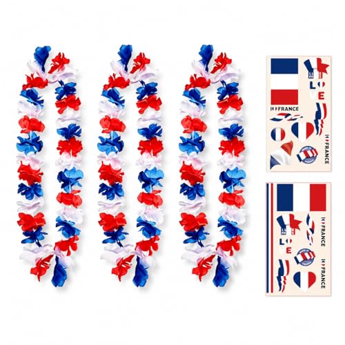 AHEZQILU Kit Supporter France 5 Pieces, 3 Colliers Et 2 World Cup 2026 Stickers, Accessoires De Fete Bleu Blanc Rouge Pour La Coupe Du Monde 2026, Evenements Sportifs - Adultes