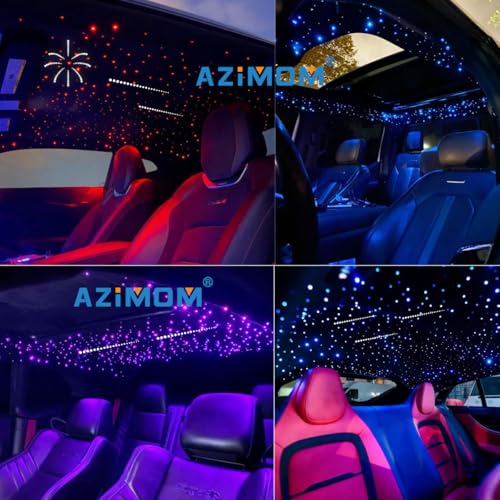 Image of AZIMOM Mini 6W Twinkle 400pcs0.03in 9.8ft Fiber Optic Starlight Headliner+ 180pcs Fiber Pure White Meteor Shooting Star for Car Home, End Glow Fiber Strands Sound-Activated APP& Remote Control