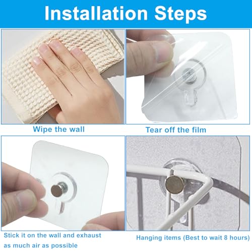 Image of 10 Pcs Wall Hangers Without Nails, 60 x 60 mm Picture Hangers Without Nails Adhesive Screws, Waterproof Nailless Wall Hooks for Bathroom, Kitchen, Home and Office to Hang Mirror, Photo, Key