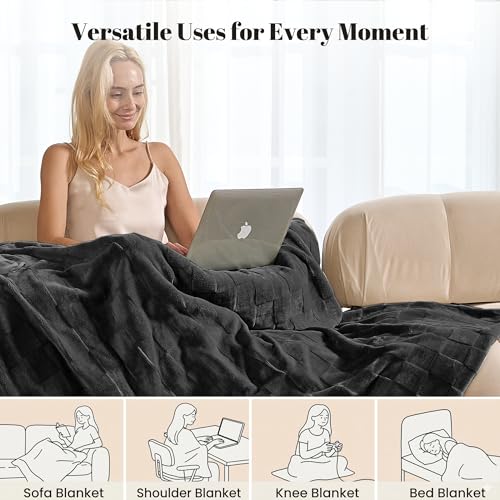 Image of IUUI Heated Blanket Electric Throw Checkered- 50x60 Inches Soft Flannel Heating Blanket,Fast Heating Blanket 6 Heating Levels & 2 Hours Auto Off ETL Certification (Dark Grey)