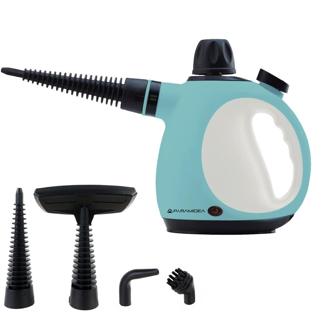BAKAJI Pulitore a Vapore Portatile, Vaporizzatore con Manico Ergonomico, Potenza 1050 Watt, Capacità 0,25 litri 4 Accessori, Ideale per Cucina, Pavimento, Bagno, Lavandino e Disinfettare Piccoli Spazi
