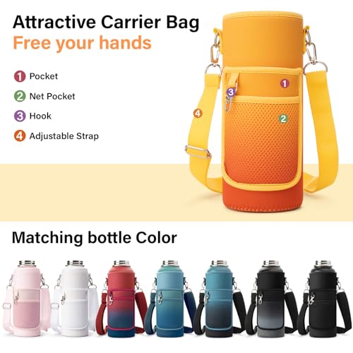 40 oz Insulated Water Bottle | Thickened Stainless Steel Vacuum Metal | Portable Sports Water Jug for Gym and Hiking with Straw, Carrier Bag, Handle Strap | BPA-Free 40 oz