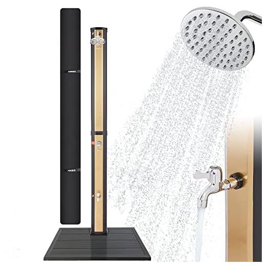 Arebos Ducha Solar 35 L | Con Teleducha Y Termómetro | Temperatura Del Agua Hasta 60°C Pooldusche Camping | Alcachofa De Ducha Redonda | Incl. Tapa&Amp;Plato De Fondo En Antracita I Negro-Oro