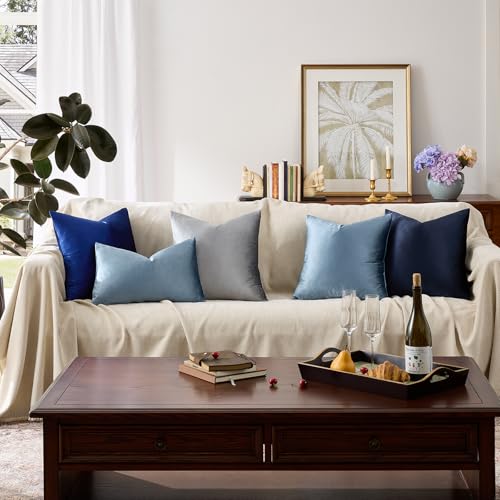 Image of GIGIZAZA Decorative Couch Throw Pillow Covers,Grey Blue Square Pillow Cushion Covers 22x22,Pillow Cases Velvet Pillow Covers