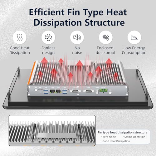 NORQIN PC Panel Industrial 23.6" Todo en Uno Empotrado sin Ventilador Pantalla Táctil,Ordenador Táctil IP65 Pantalla Capacitiva Monitoreo,Windows OS,LAN/HDMI/USB/COM/GPIO/WiFi(I3-7100U,8G+256G) - imagen 2