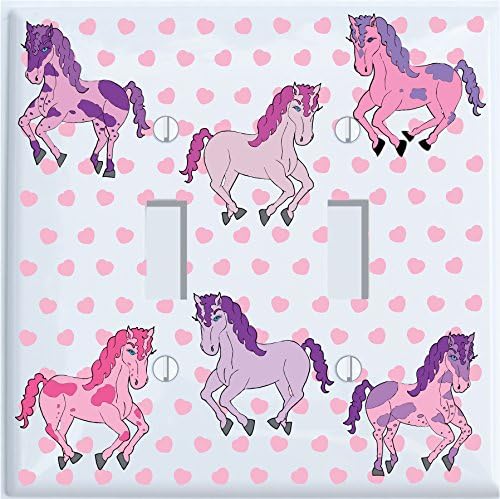 Double Toggle Pink and Purple Horse Light Switch Plate Covers for the Wall/Horse Pony Room Decor (Double Toggle Switch Plate)