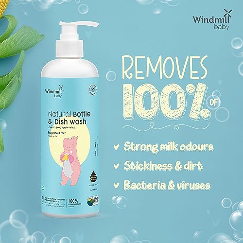 Image of Windmill baby Natural Bottle Cleaning Liquid, Fragrance Free, USDA Certified, Allergen Free, for Milk Feeding Bottles, Teats, Pump Parts & more - Pack of 3 (450ml each)
