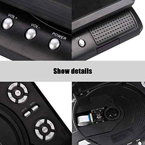 Lettore Dvd Portatile con Alimentatore di Bordo, Schermo orientabile da 7", Slot per schede SD e Porta USB, Radio FM, Supporto Memoria Break-Point per Viaggi su Strada(Spina UE)