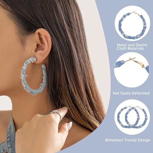 QZUnique Denim Purses set for Women Mini Jeans Handbag & Circle Earrings for Teen Girls Top Handle Crossbody Shoulder Bag (Dark Blue)4