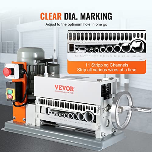 Image of VEVOR Electric Wire Stripping Machine, 0.06''-1.42'' Automatic Wire Stripper Machine, 370 W, 88 ft /min Wire Stripper with An Extra Manual Crank, 11 Channels Electric Wire Stripper, Copper Stripper