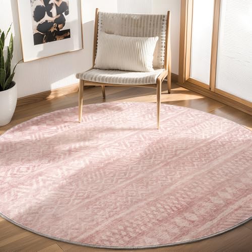 Pink Round Rug 6ft Circle Area Rugs for Living Room Bedroom Dining Room Carpet Washable Circular Rug for Kids Baby Girl Princess Toddler Non Slip Soft Cozy Pink 6' (Round)
