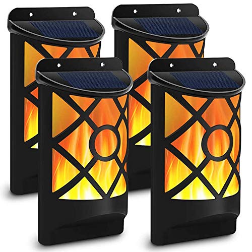 Shumo 4 PC Solar Flame Lights, Waterproof Flickering Flame Solar Lights Wall Mounted Night Lights