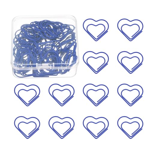 PATIKIL 50 Pcs Heart Shape Paper Clip, Metal Cute Small Paper Clamp Clips for Office Supplies Craft Scrapbook Document Note Sorting, Plastic Coating, Blue