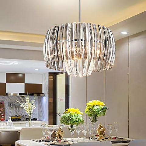 TZOE Crystal Chandelier,Modern Drum Light,17.7"(D) x45.7"(H),4 Light Crystal Pendant Light,Adjustable Height,Polished Chrome,UL Listed Cover