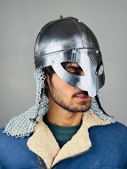 Elmetto vichingo in maglia metallica | Casco medievale in acciaio calibro 18 forgiato a mano | Miglior regalo