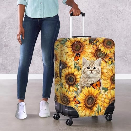 Luggage Cover Sunflower Cat Suitcase Cover Travel S Size Washable Suitcase Protector Baggage Suitcase Baggage Protective Cover Unique Design Allows You To Install and Remove Easily4