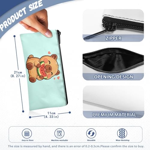 Image of Capybara Watermelon Pencil Case for Girls Light Blue Pencil Box for Crayon Scissors Lightweight Pen Holder for Kindergarten Toddlers Zippered Pouch