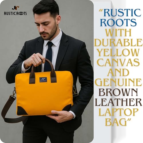 Image of Rustic Roots Laptop Bags for Men Office Use | Canvas Leather Laptop Messenger Bag | Laptop Side Bag for Man | Men's Work Briefcase Sling Bag | Casual Laptop Shoulder Bag