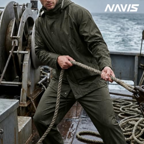Image of Men's Workwear 3-Piece Waterproof PU Rain Suit Set | Hooded Jacket & Bib Pants, Sealed Seams, Storm Flap, Adjustable Suspenders, Flap Pockets, Outdoor Work, Fishing, Farming