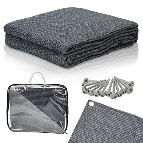 Jopassy Tapis d'auvent 2,5 x 2,5 m avec 12 trous, 13 piquets et sac de transport - En polyéthylène haute densité - Respirant - Antidérapant - Gris et bleu