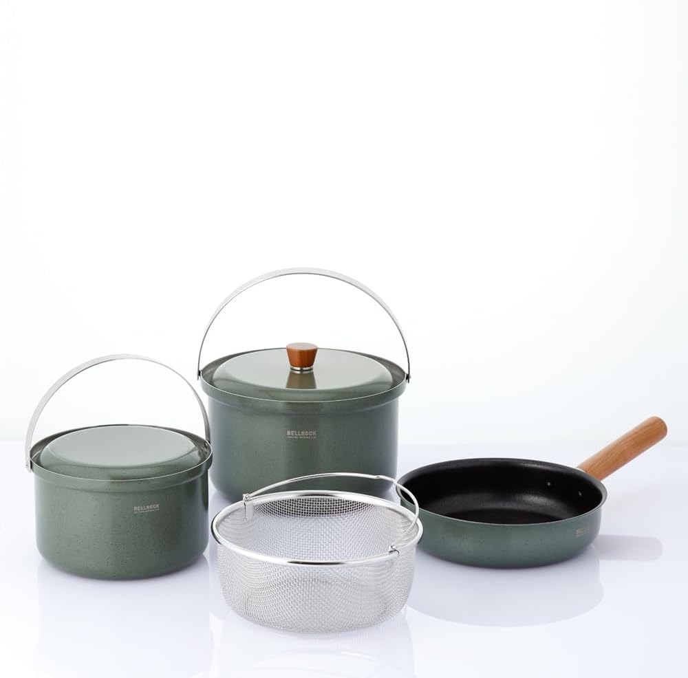 BellRock Stainless Steel Camping Cookware Color9L(Forest Green) Camping Hotpot & frypan & Bag