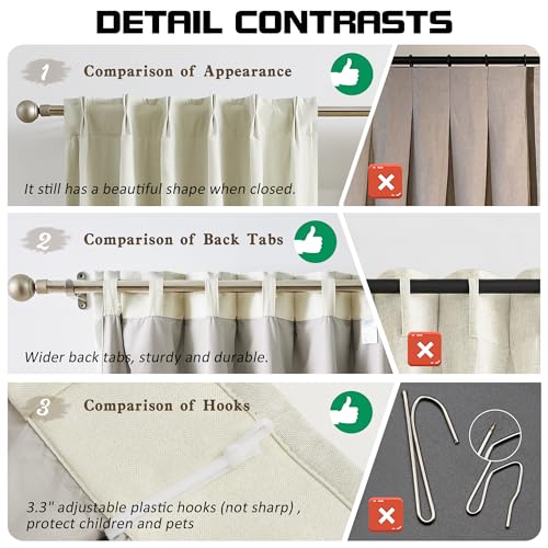 MAIHER 90 Inches Long Full Blackout Pinch Pleat Curtains, Linen Look Cream Back Tab Curtains 2 Panels Set, Heat Saving Double Pleated Drapes for Bedroom Living Room, 40" W x 90" L - Image 7
