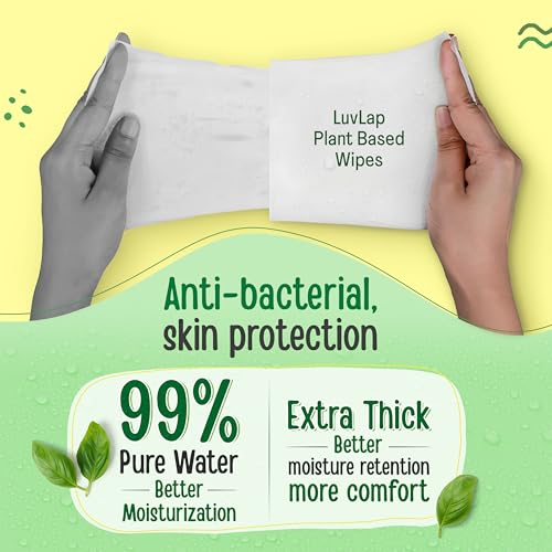 Image of LuvLap Plant Based 99% Pure Water Baby Wipes, 72 Count (Pack of 3), Extra Thick Unscented with Aloe Vera & Vitamin E, pH Balanced, Paraben Free, Ideal for Delicate Skin, Dermatologically Tested