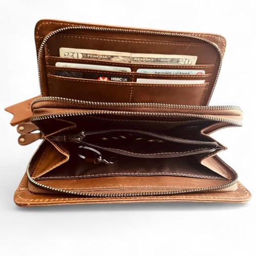 Geoffrey Mega Wallet I Signature Collection 100% Cow Leather Travel Passport, Cards and Cash Vintage Style with Zipper Closure4
