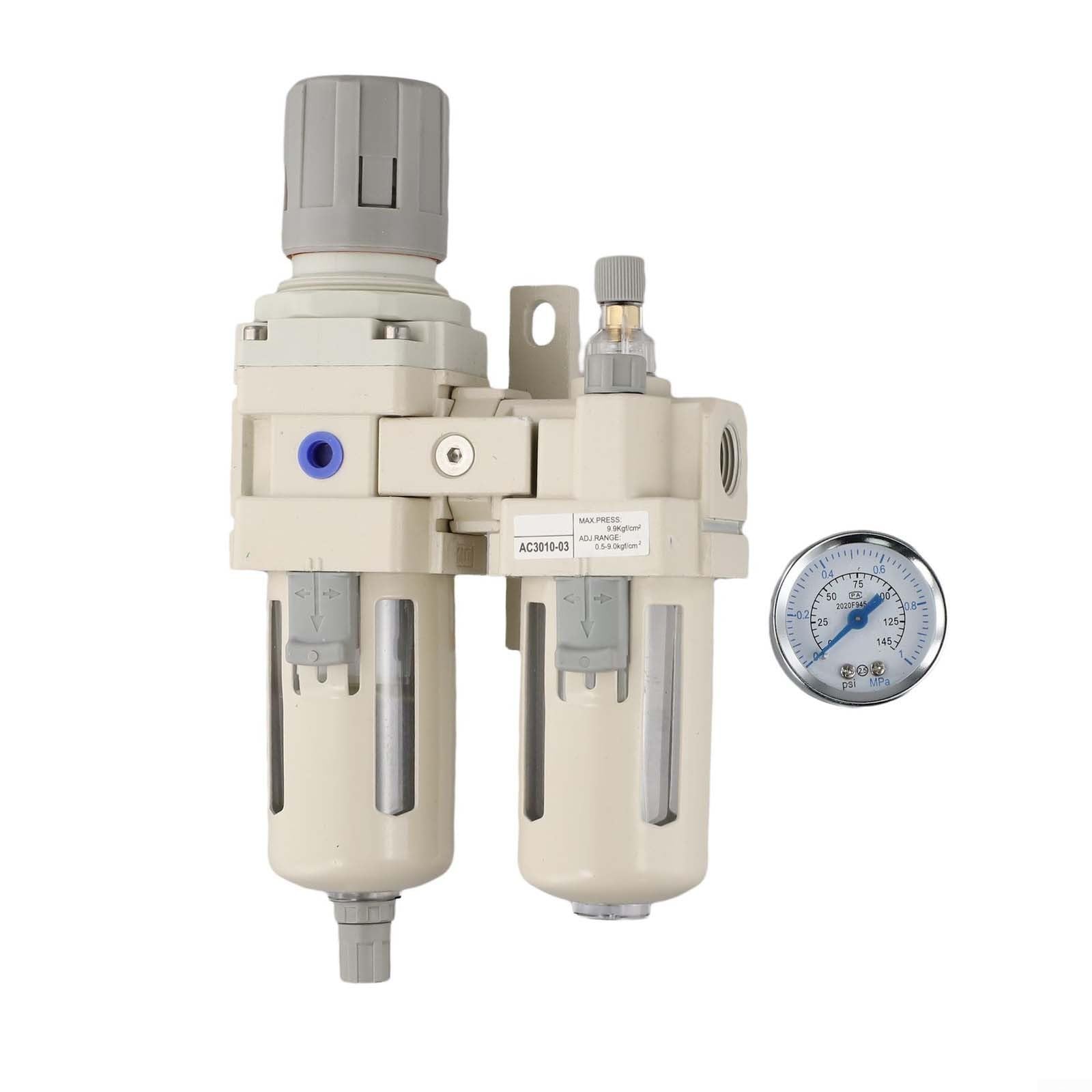 Processeur de source d'air 3/8" blanc avec filtre lubrificateur et manomètre