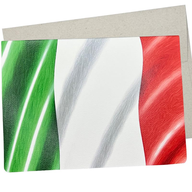 Italian Flag Greeting Card and Envelope (7X5 Inch and Blank Inside for All Occasions) for Italian Birthday Card, Trip to Italy, or Italian Party