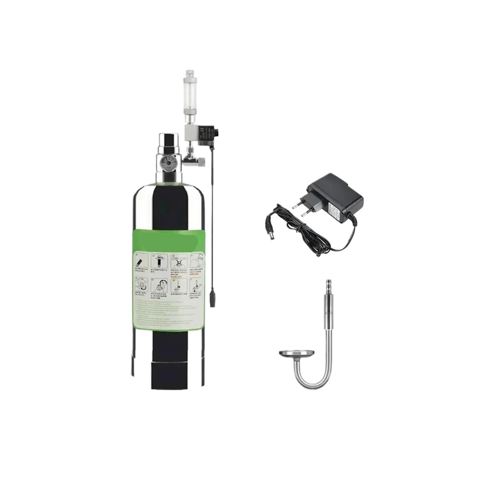 Kit de Sistema generador CO2 Cilindro Acero Inoxidable for Acuario 5L con válvula solenoide, difusor Burbujas, Reactor dióxido Carbono(1L)