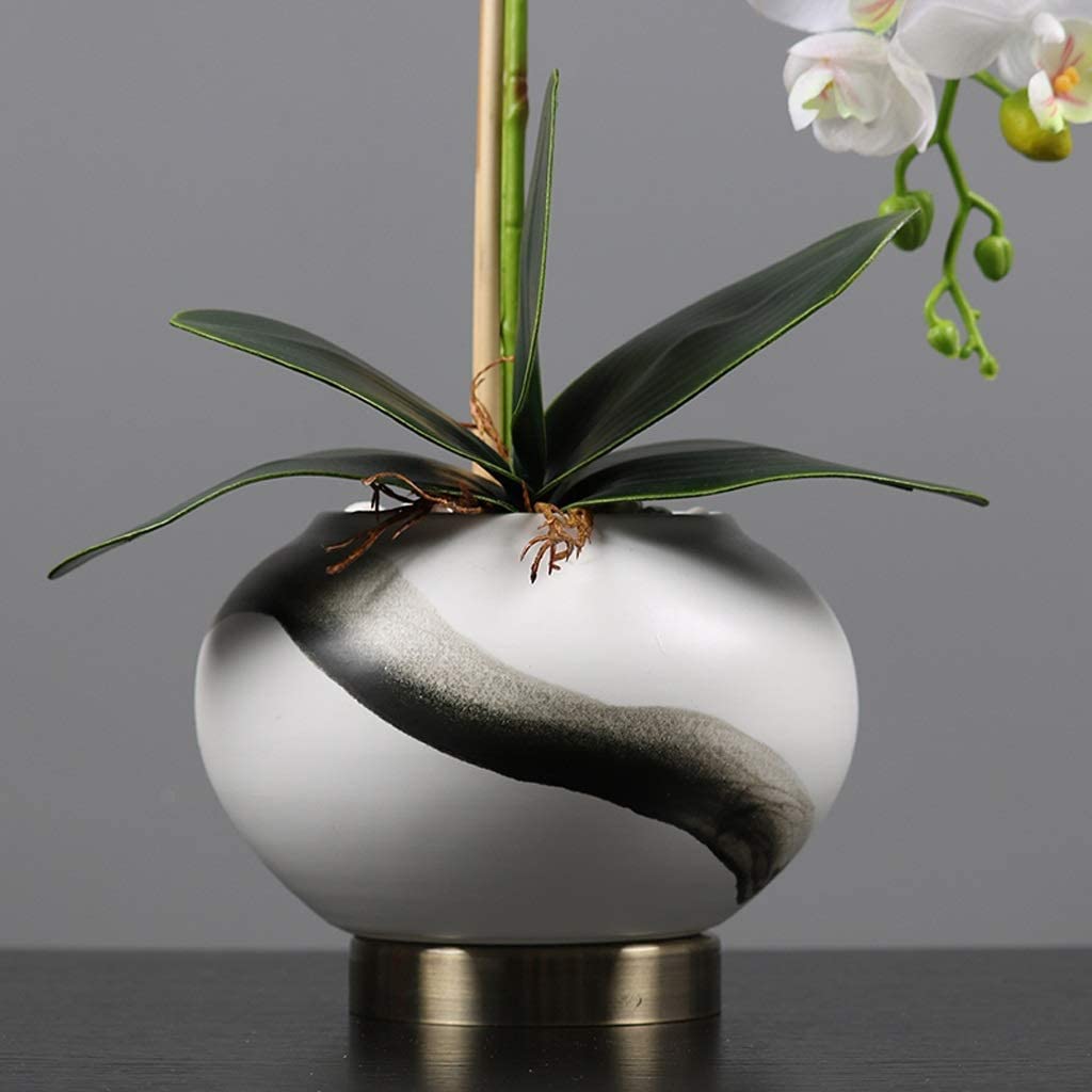 Phalaenopsis Künstliche Blume mit Keramikvase, Seiden-Gefälschte Blume für Zuhause, Hotel, Wohnzimmer, Eingangsdekoration, Kunststoff-Blumen-Mittelstück, Heimdekoration