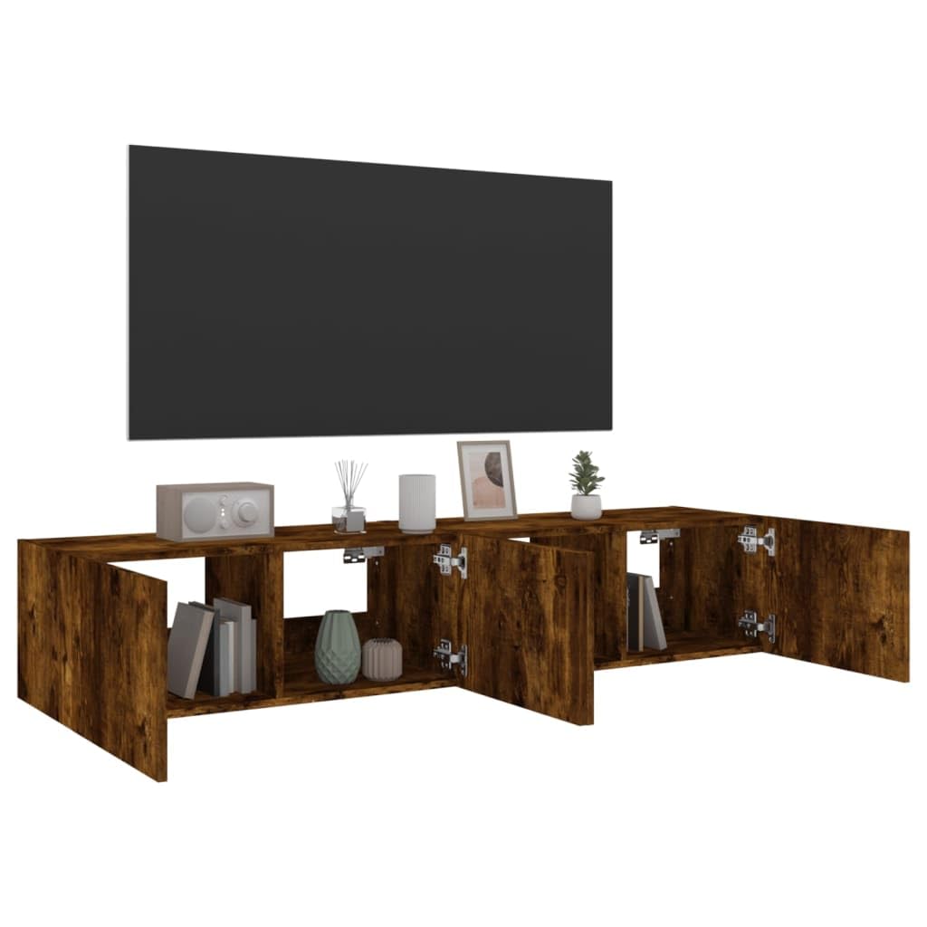 Muebles TV Muebles Comedor Armario cocinaMuebles TV de Pared Luces LED 2 uds Roble Ahumado 80x35x31 cm