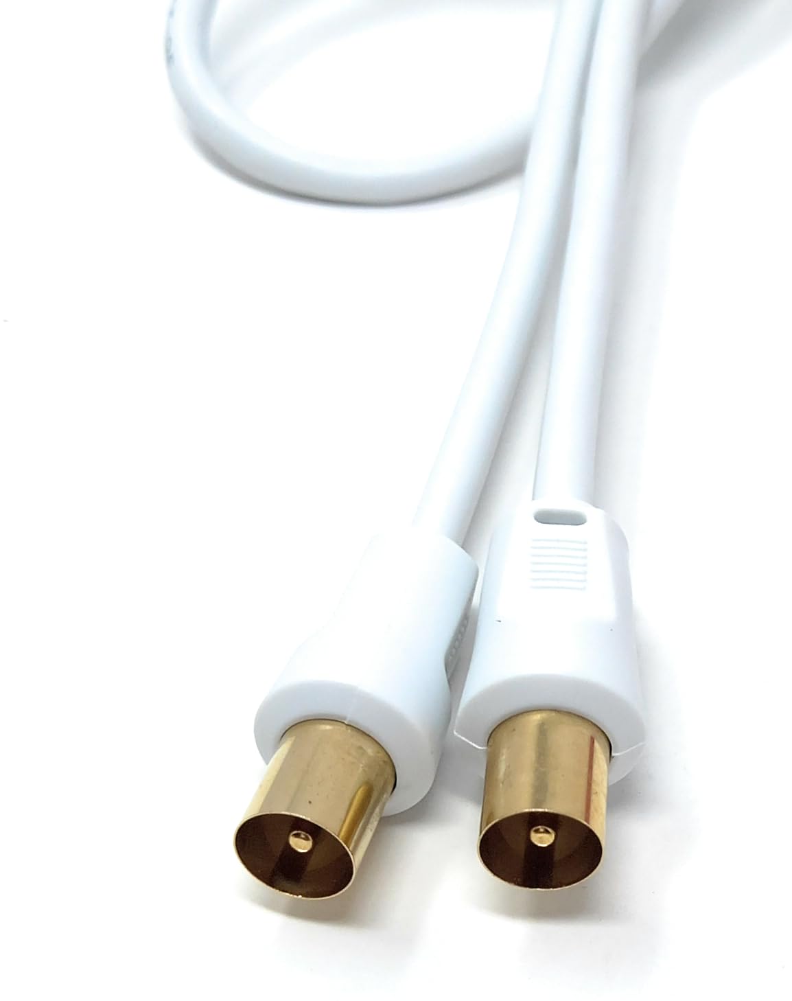 DRUT 2m TV Male to Male Plug Coaxial Cable RG6 Aerial Digital Antenna RF Fly Lead Cable (Straight Ends, White Gold, 6.5ft.)