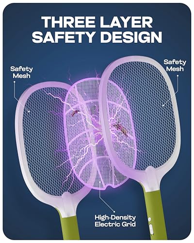 Image of Weird Wolf 2-in-1 Mosquito Killer Racket with UV Light, Base Stand | 1800mAh Lithium Battery | Electric Mosquito Bat with Auto & Manual Mode | Type-C Charging | 6 Months Warranty (Green White)