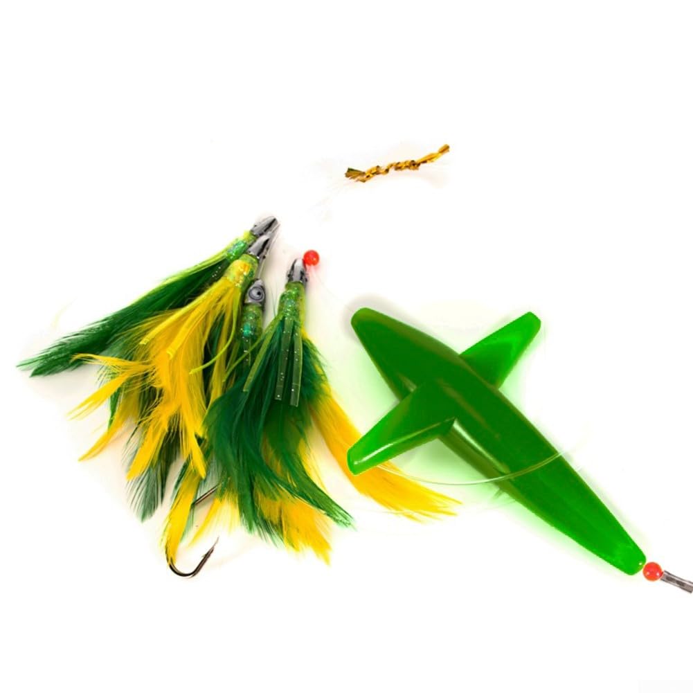 DAZZLEEX Señuelo de Pesca de Atún, Plumas de Colores, Ganchos con Gancho de Acero, Falda de Trolling de Plumas para Pesca en el mar(Verde Oscuro)