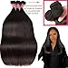 Human Hair Bundles Straight Bundles Human Hair 26 28 30 Inch Straight Human Hair Weave 3 Bundles Silky Hair Bundles 12A 100% Unprocessed Brazilian Virgin Human Hair Bundles Deals Natural Black Bundles