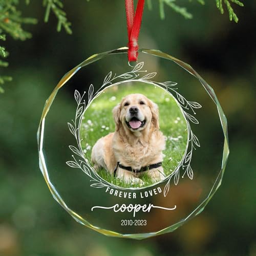 Personalized Dog Loss Crystal Ornament - Customize Dog Photo and Name Glass Memorial Ornament, Custom Dog Sympathy Gifts, Puppy Condolence Gift, Pet in Memory Keepsake, Remembrance Gift for Pet