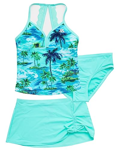 Image of ZeroXposur Girls Swimsuit 3-Piece Set with Tankini Bathing Suit and Swim Cover Up Skirt - UPF 30+ Girls' Swimwear