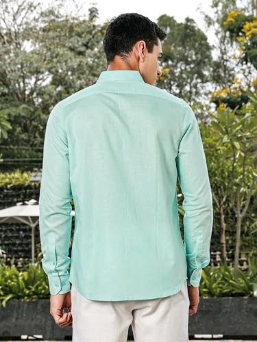 Image of Thomas Scott Men's | Linen Blend | Solid | Premium Cotton Linen Blend | Full Sleeve | Casual Shirt for Men
