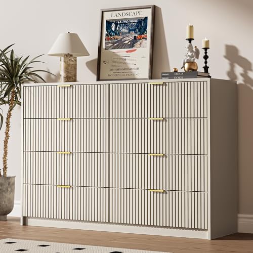 Image of MAISONARIA Beige Dresser for Bedroom, 8 Drawer Double Dresser, Modern Chest of Drawers for Bedroom, Living Room, Entryway and Closet, 55 inch L x 15.7 inch D x 37.4 inch H