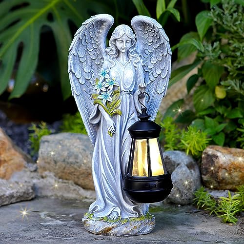 VChymm Solar Angel Outdoor Garden Decor Statues – 13.2 inches Solar Outdoor Sculptures for Outside Yard Art Patio Balcony Front Lawn Ornaments Gifts for Mom Grandma Women