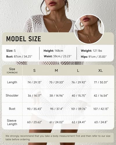 Bsubseach Women Swimsuit Crochet Coverup Long Sleeve V Neck Beach Knit Bathing Suits Cover Ups Mesh Bikini Hollow Out Dress4