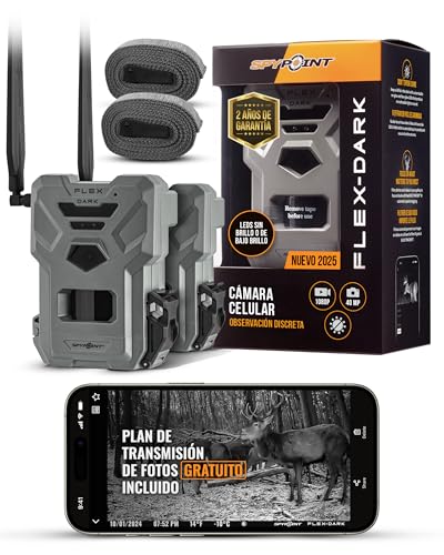 Spypoint Flex-Dark Twin Pack Caméras de Chasse cellulaires 40MP, vidéo 1080p avec Son, Infrarouge sans Lueur, Vision Nocturne, détection 30 m, sans Wi-FI, Lot de 2