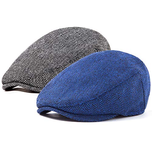 Image of 2-Pack Adjustable Newsboy Hats for Men Flat Cap Irish Wool Blend Tweed