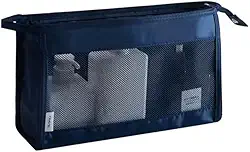 Necessaire Feminina para Viagem com Bolso Interno – Grande, Espaçosa e Ideal para Cosméticos, Higiene, Shampoo e Perfumes (Azul)