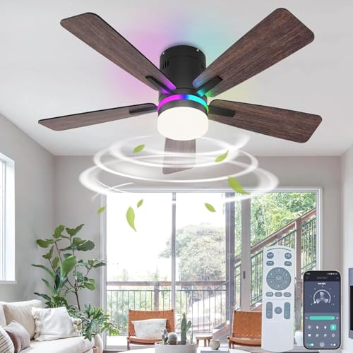 AHRHSM RGB-Deckenventilator mit Beleuchtung undFernbedienung Dimmbar Deckenlampe-mit-Ventilator und APPLeise Lampe mit V...
