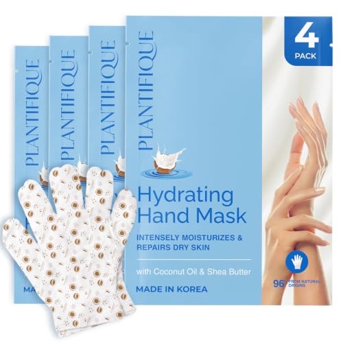 PLANTIFIQUE Mascarilla Manos Coreana con Ácido Hialurónico (x4) | Guantes Hidratantes para Manos Agrietadas y Secas con Manteca de Karité & Aloe Vera - Korean Hand Mask